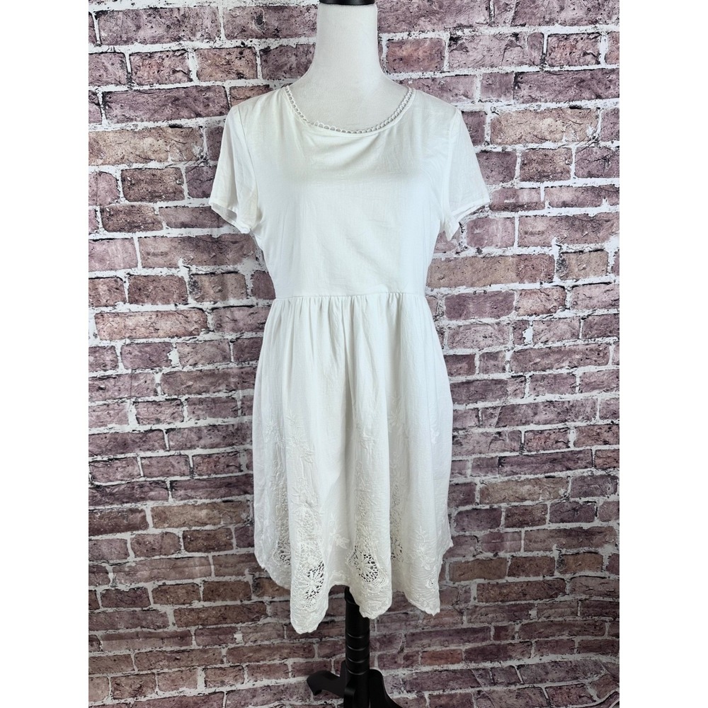Listicle White Eyelet Embroidered Fit & Flare Dress Short Sleeve Large Sorority